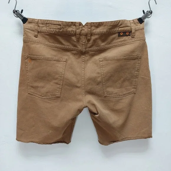 Roark Revival Shorts Mens 33 Brown Raw Hem Cut Off Stretch Denim Chino Utility - Picture 2 of 6
